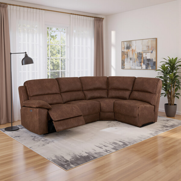 Ranch Brown Fabric Sofas - Modular 4 Seat Left Hand Corner Recliner - Goodwood Range - Oak Furnitureland