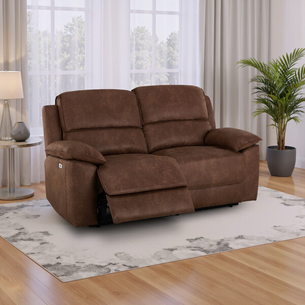 Ranch Dark Brown Fabric Sofas - Modular 2 Seat Recliner - Goodwood Range - Oak Furnitureland