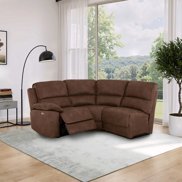 Ranch Dark Brown Fabric Sofas - Modular 3 Seat Left Hand Corner Recliner - Goodwood Range - Oak Furnitureland