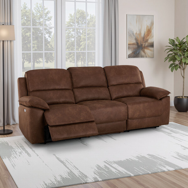 Ranch Dark Brown Fabric Sofas - Modular 3 Seat Recliner - Goodwood Range - Oak Furnitureland
