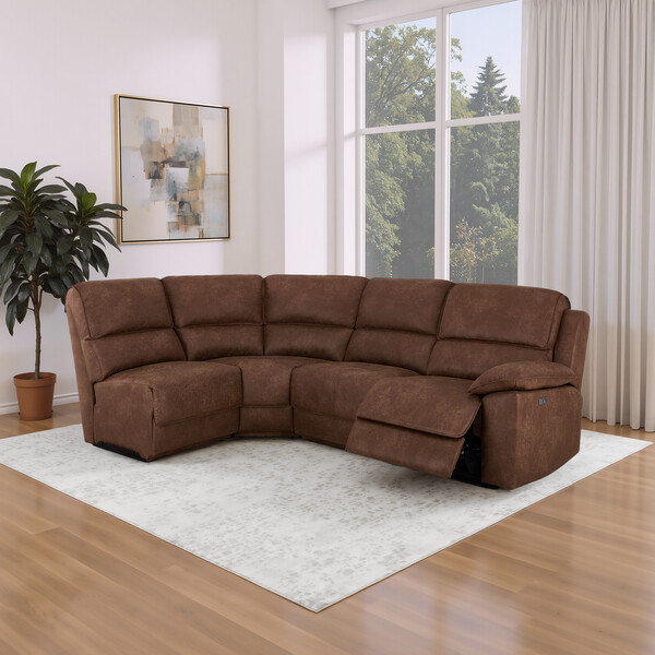 Ranch Dark Brown Fabric Sofas - Modular 4 Seat Right Hand Corner Recliner - Goodwood Range - Oak Furnitureland