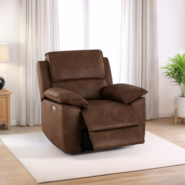 Ranch Dark Brown Fabric Sofas - Electric Reclining Armchair - Goodwood Range - Oak Furnitureland