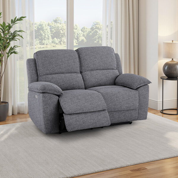 Santos Steel Fabric Sofas - 2 Seater Electric Recliner Sofa - Goodwood Range - Oak Furnitureland