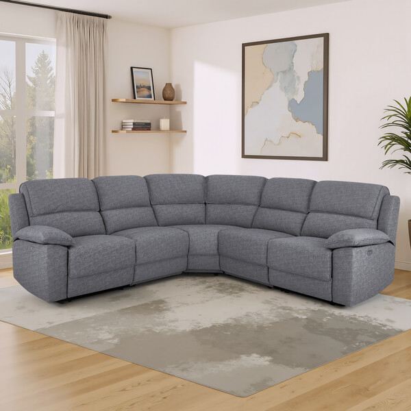 Santos Steel Fabric Sofas - Modular 5 Seat Corner Recliner - Goodwood Range - Oak Furnitureland