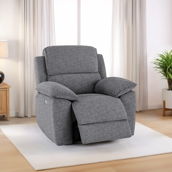 Santos Steel Fabric Sofas - Electric Reclining Armchair - Goodwood Range - Oak Furnitureland