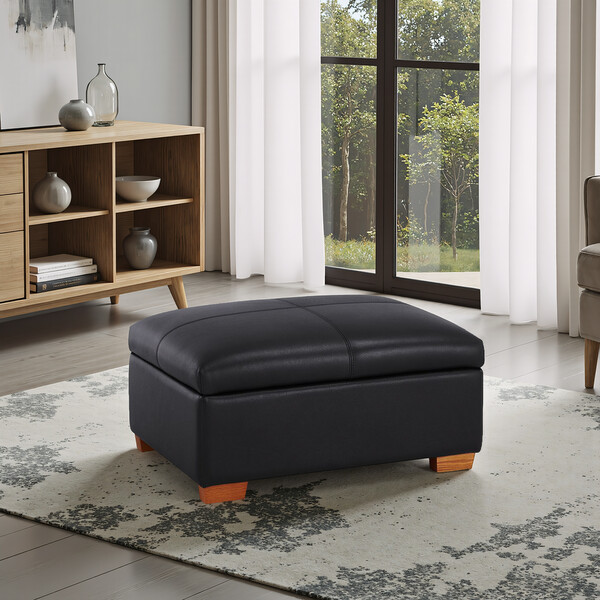 Black Leather Sofas - Storage Footstool - Hastings Range - Oak Furnitureland