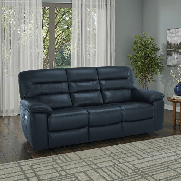 Blue Leather Sofas - 3 Seater Electric Recliner Sofa - Hastings Range - Oak Furnitureland