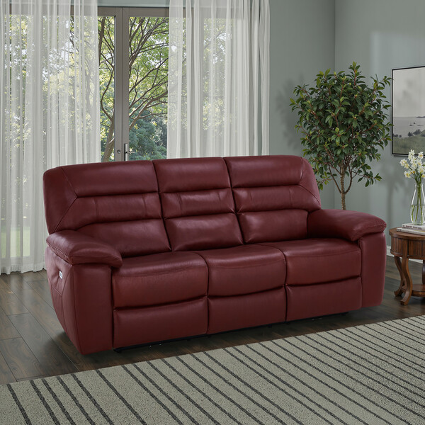 Burgundy Leather Sofas - 3 Seater Electric Recliner Sofa - Hastings Range - Oak Furnitureland