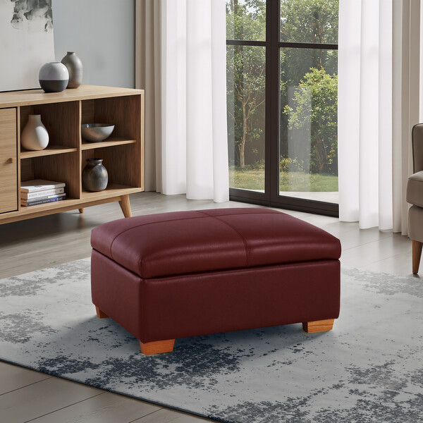 Burgundy Leather Sofas - Storage Footstool - Hastings Range - Oak Furnitureland