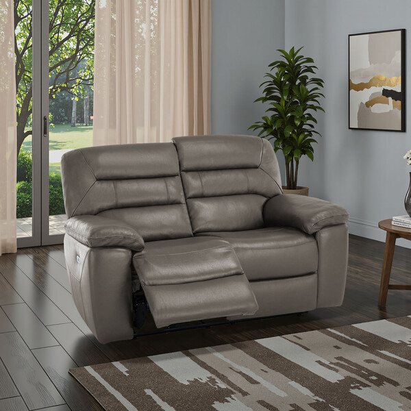 Dark Grey Leather Sofas - 2 Seater Electric Recliner Sofa - Hastings Range - Oak Furnitureland