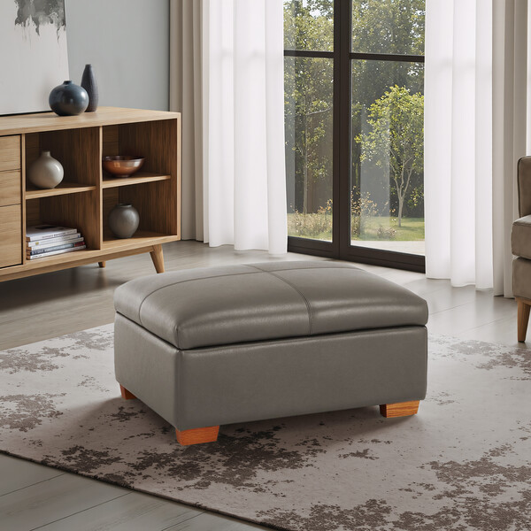 Dark Grey Leather Sofas - Storage Footstool - Hastings Range - Oak Furnitureland