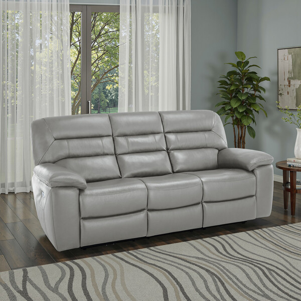 Light Grey Leather Sofas - 3 Seater Electric Recliner Sofa - Hastings Range - Oak Furnitureland