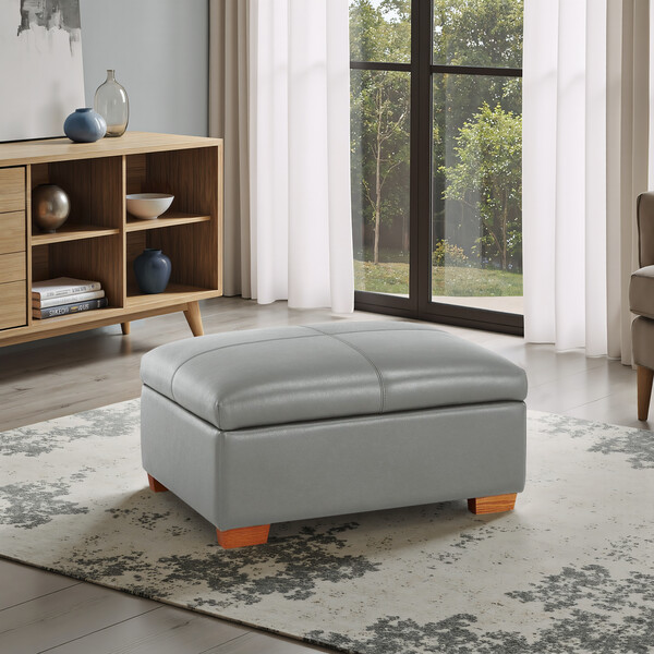 Light Grey Leather Sofas - Storage Footstool - Hastings Range - Oak Furnitureland