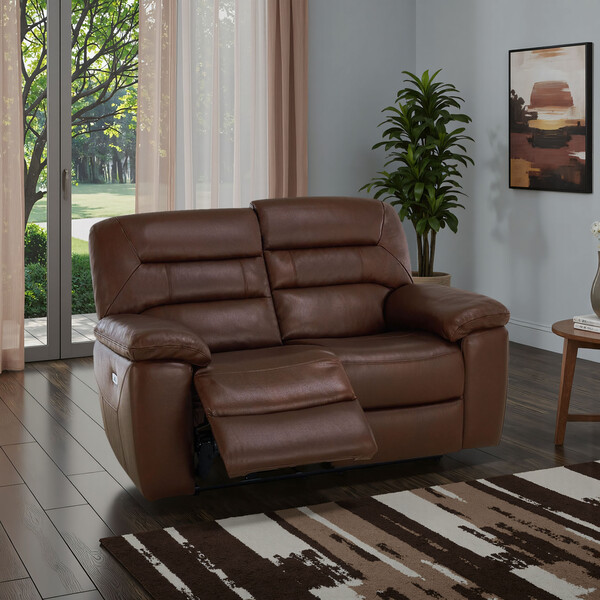 Tan Leather Sofas - 2 Seater Electric Recliner Sofa - Hastings Range - Oak Furnitureland