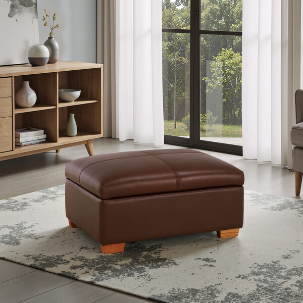 Tan Leather Sofas - Storage Footstool - Hastings Range - Oak Furnitureland