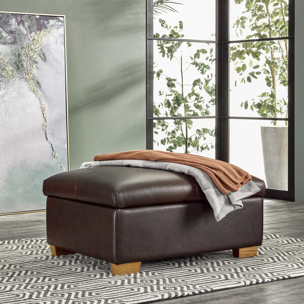 Two Tone Brown Leather Sofas - Storage Footstool - Hastings Range - Oak Furnitureland