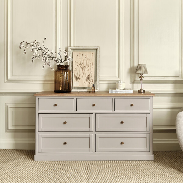 Natural Solid Oak & Painted Chest of Drawers - 7 Drawer Chest - Henley Range - Oak Furnitureland