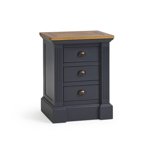 Highgate Rustic Oak And Blue Painted Hardwood 3 Drawer Bedside Table Oak Furnitureland