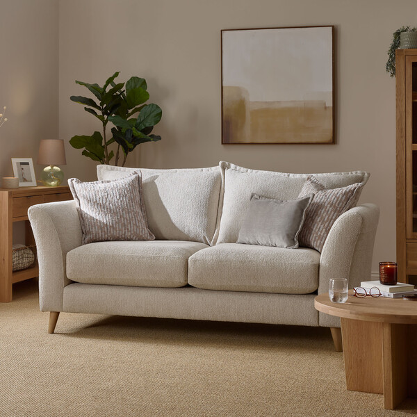Hoxley 3 Seater Sofa in Leo Biscuit fabric - Oak Furnitureland