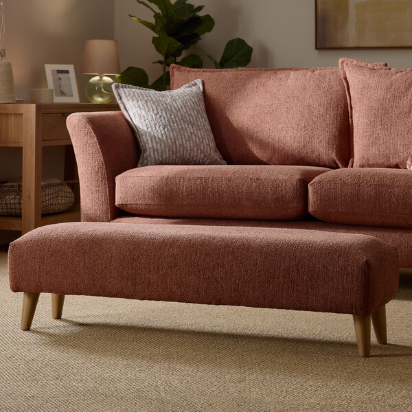 Hoxley Bench Footstool in Leo Rust fabric - Oak Furnitureland