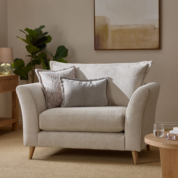 Hoxley Loveseat in Leo Biscuit fabric - Oak Furnitureland