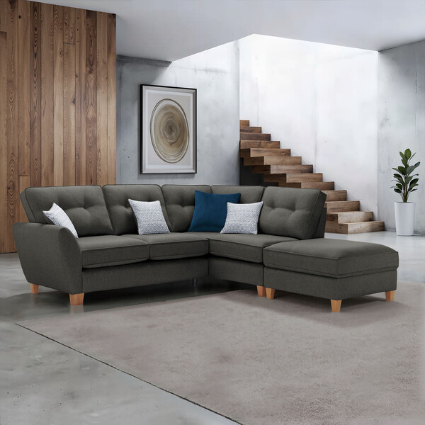 Charcoal Fabric Sofas - Corner Sofa Left Hand - Inca Range - Oak Furnitureland