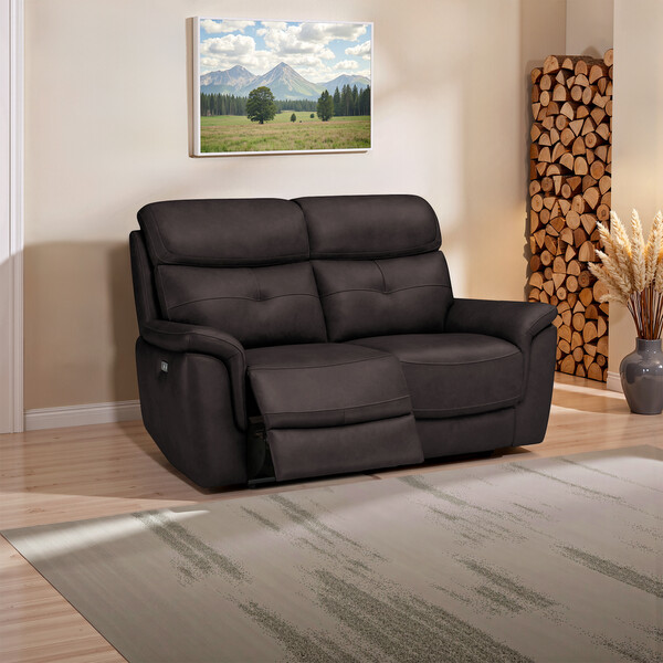 Amara Brown Leather Sofas - 2 Seater Electric Recliner Sofa - Iver Range - Oak Furnitureland