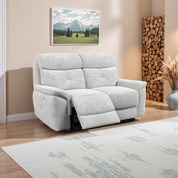 Keswick Dove Grey Fabric Sofas - 2 Seater Electric Recliner Sofa - Iver Range - Oak Furnitureland
