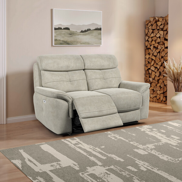 Miller Taupe Fabric Sofas - 2 Seater Electric Recliner Sofa - Iver Range - Oak Furnitureland
