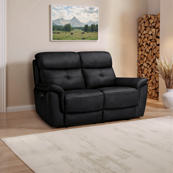 Odyssey Black Leather Sofas - 2 Seater Electric Recliner Sofa - Iver Range - Oak Furnitureland
