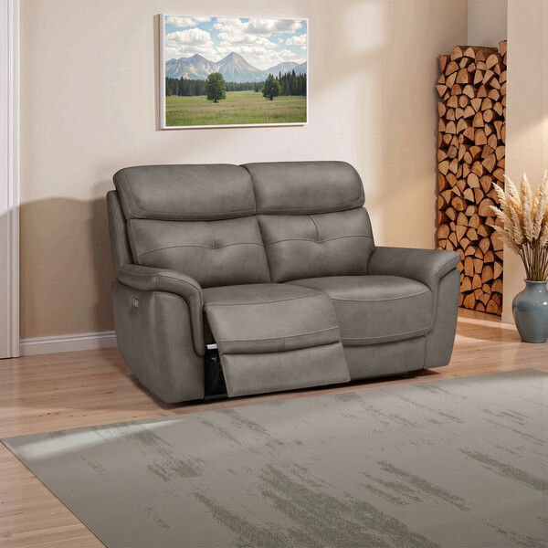 Odyssey Dark Grey Leather Sofas - 2 Seater Electric Recliner Sofa - Iver Range - Oak Furnitureland