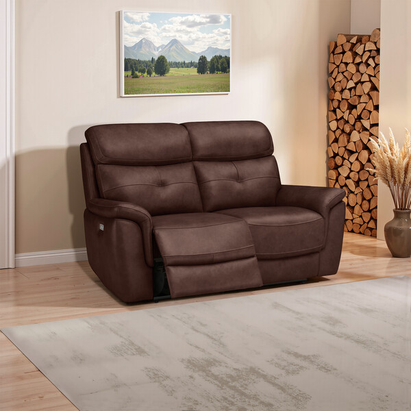 Odyssey Tan Leather Sofas - 2 Seater Electric Recliner Sofa - Iver Range - Oak Furnitureland