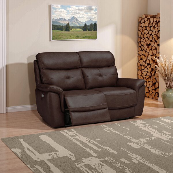Odyssey Two Tone Brown Leather Sofas - 2 Seater Electric Recliner Sofa - Iver Range - Oak Furnitureland
