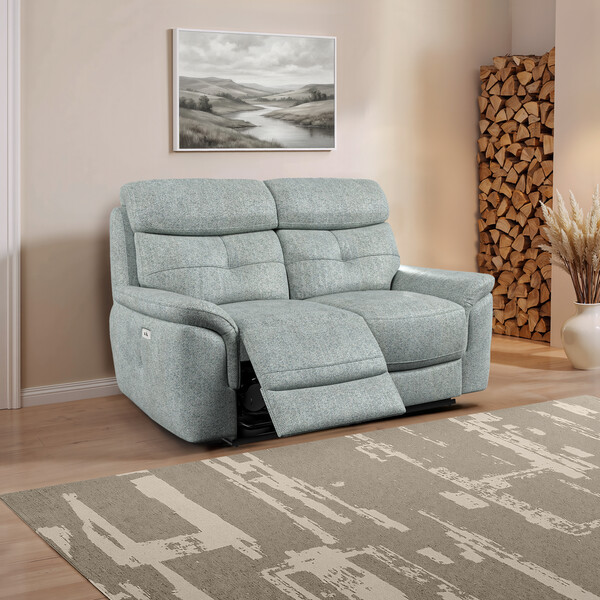 Santos Steel Fabric Sofas - 2 Seater Electric Recliner Sofa - Iver Range - Oak Furnitureland