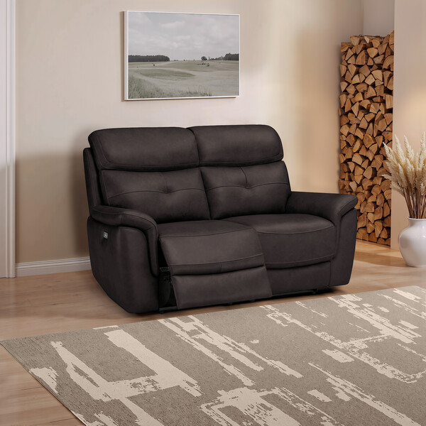Amara Brown Leather Sofas - 2 Seater Electric Recliner Sofa with Power Headrests - Iver Range - Oak Furnitureland