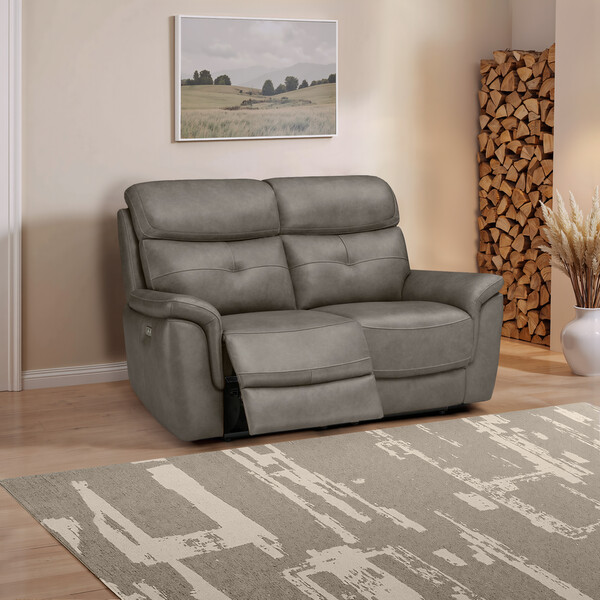 Odyssey Dark Grey Leather Sofas - 2 Seater Electric Recliner Sofa with Power Headrests - Iver Range - Oak Furnitureland