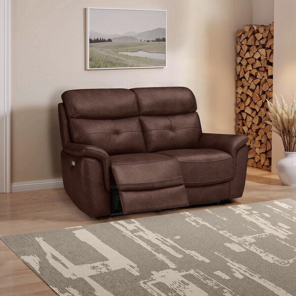 Odyssey Tan Leather Sofas - 2 Seater Electric Recliner Sofa with Power Headrests - Iver Range - Oak Furnitureland