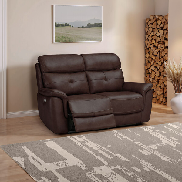 Odyssey Two Tone Brown Leather Sofas - 2 Seater Electric Recliner Sofa with Power Headrests - Iver Range - Oak Furnitureland