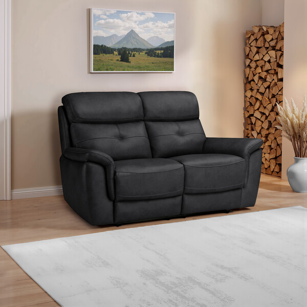 Amara Black Leather Sofas - 2 Seater Sofa - Iver Range - Oak Furnitureland