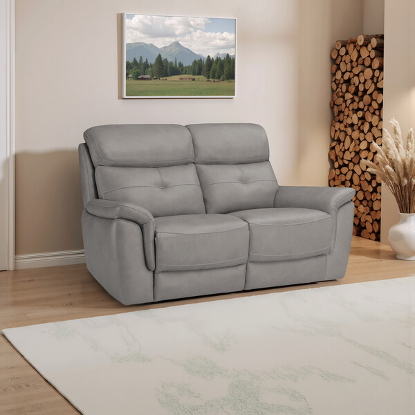 Amara Light Grey Leather Sofas - 2 Seater Sofa - Iver Range - Oak Furnitureland