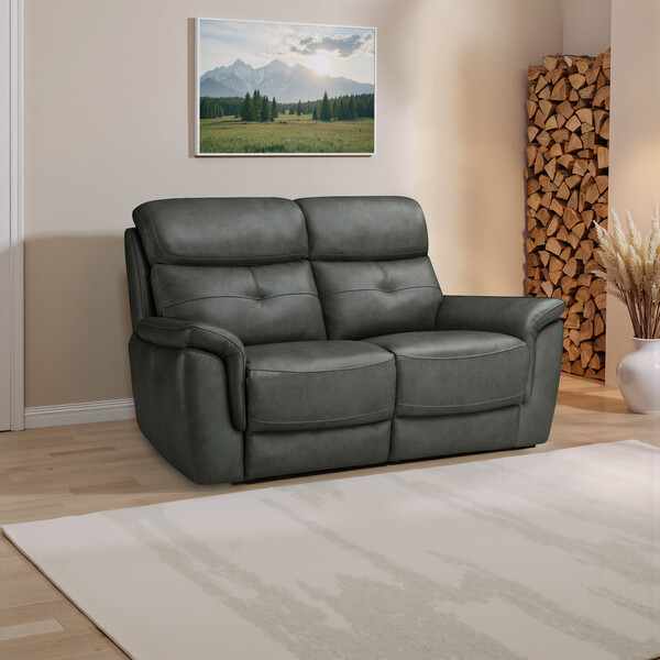 Virgo Lead Leather Sofas - 2 Seater Sofa - Iver Range - Oak Furnitureland