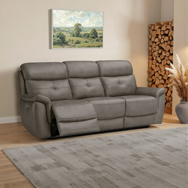 Odyssey Dark Grey Leather Sofas - 3 Seater Electric Recliner Sofa - Iver Range - Oak Furnitureland