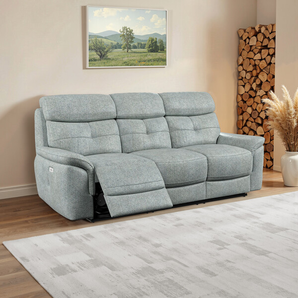 Santos Steel Fabric Sofas - 3 Seater Electric Recliner Sofa - Iver Range - Oak Furnitureland