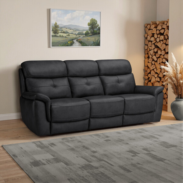Amara Black Leather Sofas - 3 Seater Sofa - Iver Range - Oak Furnitureland