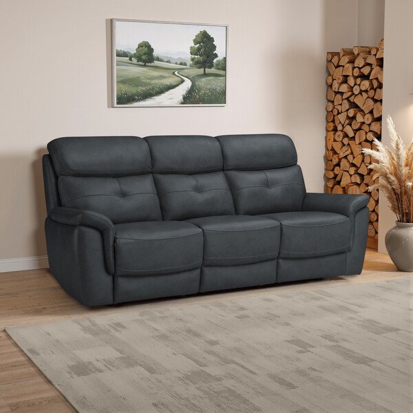 Amara Dark Grey Leather Sofas - 3 Seater Sofa - Iver Range - Oak Furnitureland