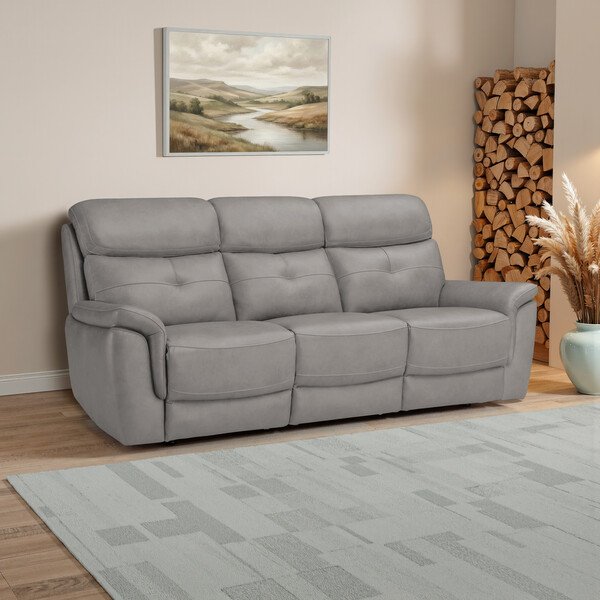 Amara Light Grey Leather Sofas - 3 Seater Sofa - Iver Range - Oak Furnitureland