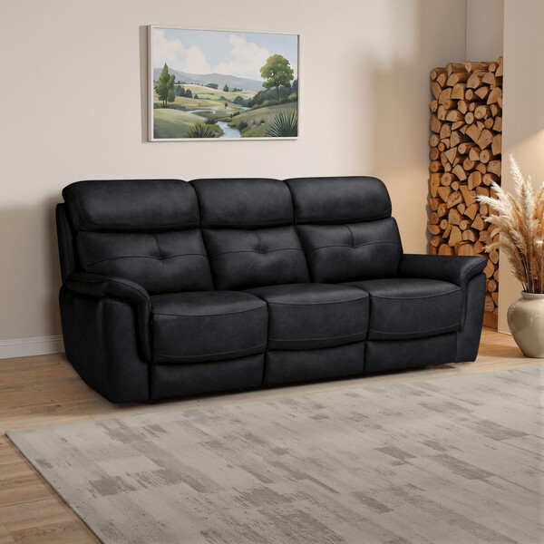 Odyssey Black Leather Sofas - 3 Seater Sofa - Iver Range - Oak Furnitureland