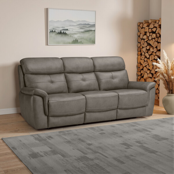 Odyssey Dark Grey Leather Sofas - 3 Seater Sofa - Iver Range - Oak Furnitureland