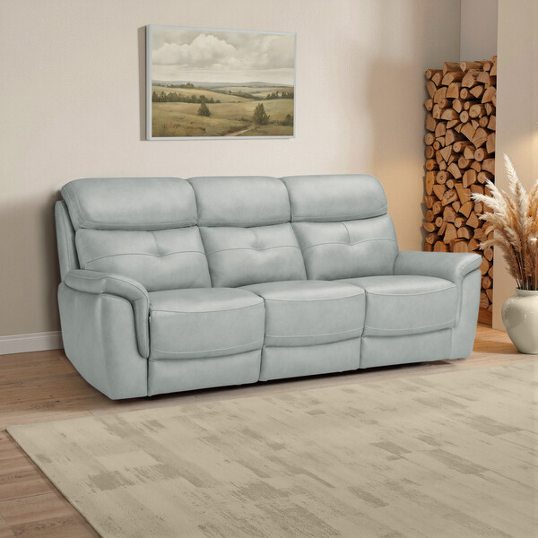 Odyssey Light Grey Leather Sofas - 3 Seater Sofa - Iver Range - Oak Furnitureland
