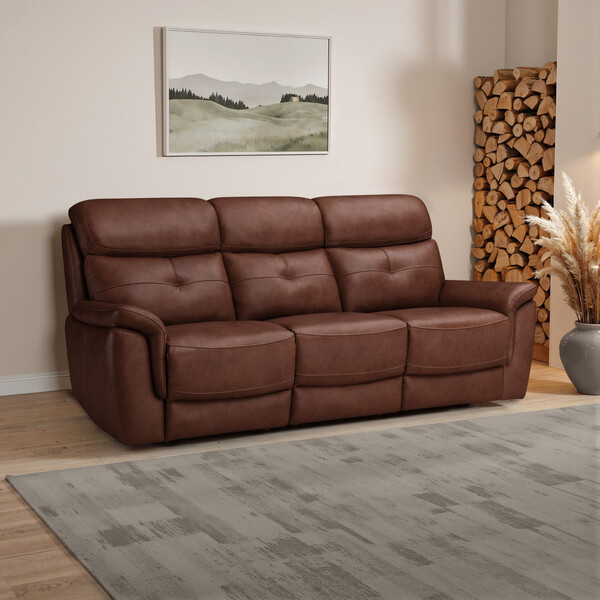 Virgo Chestnut Leather Sofas - 3 Seater Sofa - Iver Range - Oak Furnitureland